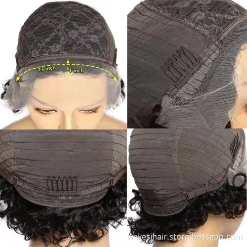 180% Perruque Pixie Cut Wig Human Hair Curly Bob Short Pixie Cut Lace Wig Bleached Knots Lace Frontal 13x4 Pixie Curls Wig Free